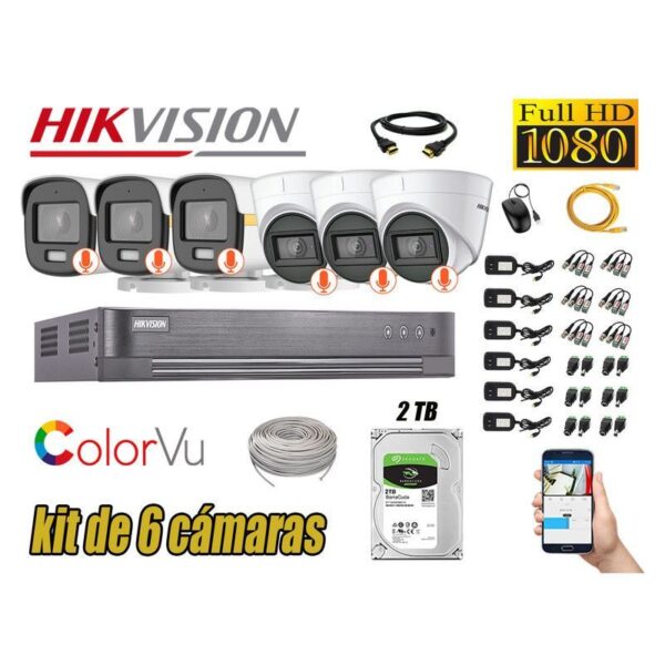 CÁMARAS SEGURIDAD KIT 6 FULL HD + DISCO 2TB – COLORVU VISION COLOR