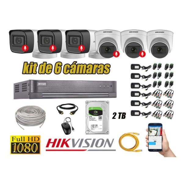 CÁMARAS SEGURIDAD KIT 6 FULL HD 1080P CON AUDIO INCORPORADO 2TB