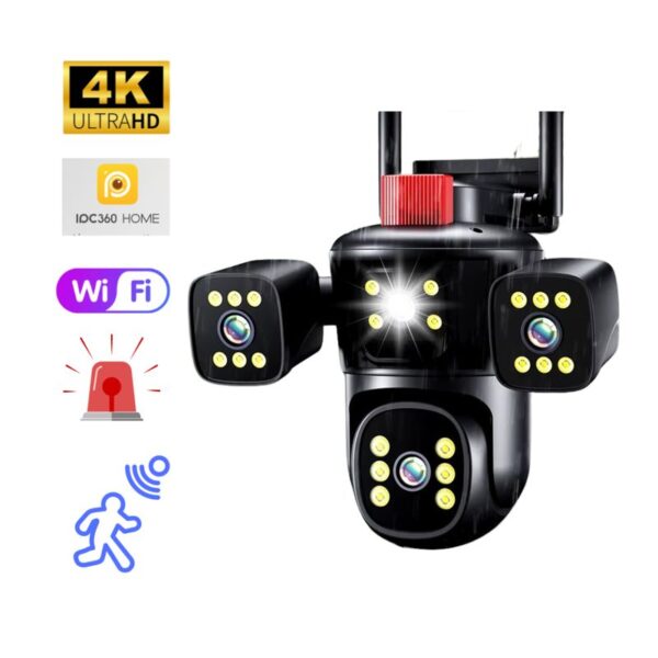 Cámara de Seguridad de 3 Lentes Wifi IP66 Sirena Visión Nocturna LANTUN 849-2-W