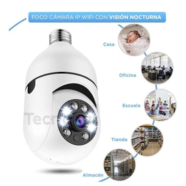 Foco Cámara de Seguridad IP WiFi Visión Nocturna y Audio Bidireccional