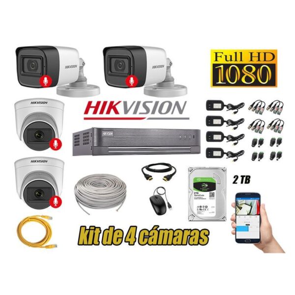 CÁMARAS SEGURIDAD KIT 4 FULL HD 1080P CON AUDIO INCORPORADO 2TB