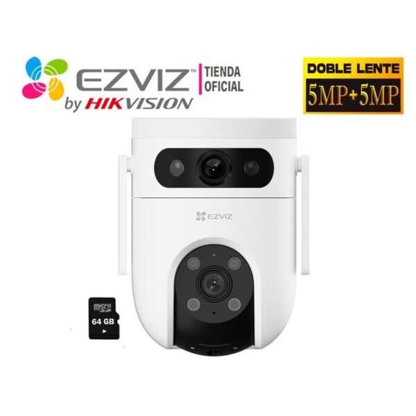 Cámara IP H9C 5MP + 5MP Lente Dual Exterior 360° + SD 64GB