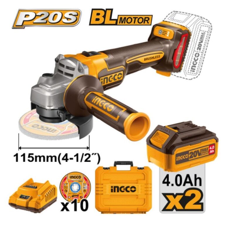Amoladora Brushless Ingco 20V + 2 Baterías 4.0AH + Discos CAGLI211542