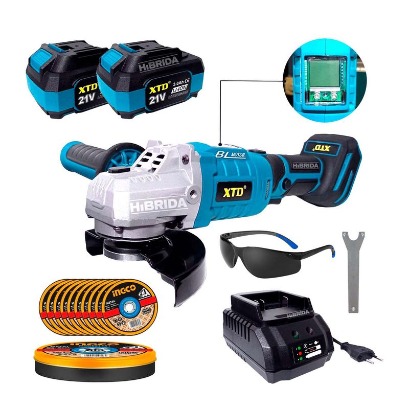 AMOLADORA INALÁMBRICA BRUSHLESS ESMERIL + 10 DISCOS + 2 BATS – COMBO AMOLADORA INALÁMBRICA BRUSHLESS ESMERIL + 10 DISCOS + 2 BATS – COMBO