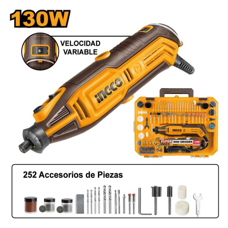 MINI RECTIFICADORA INGCO 130W + KIT 252 PIEZAS MG133281