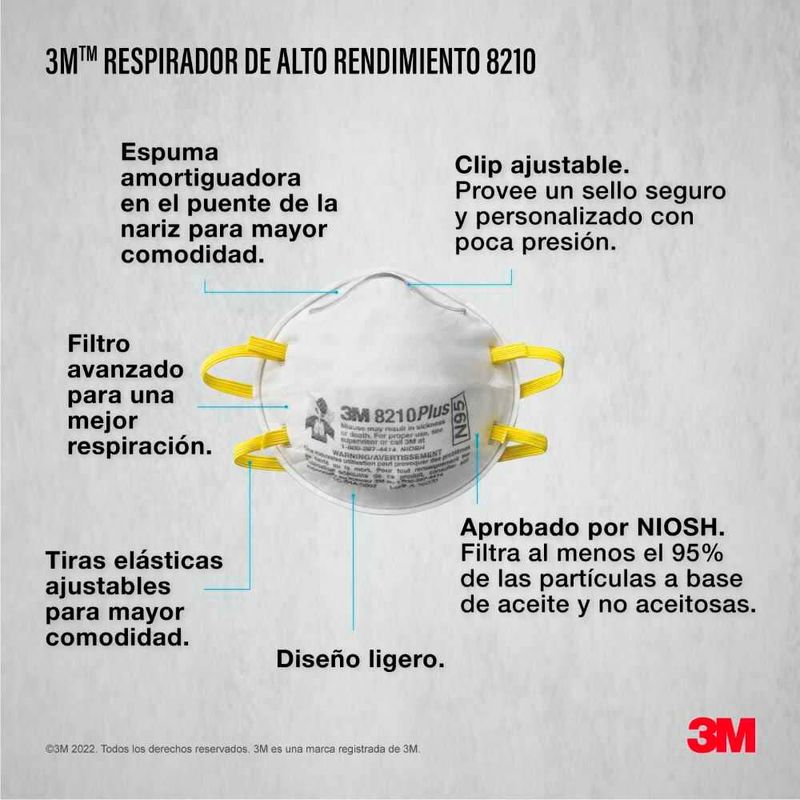 Respirador 3M polvos y particulas N95 8210 x 10 unidades Respirador 3M polvos y particulas N95 8210 x 10 unidades