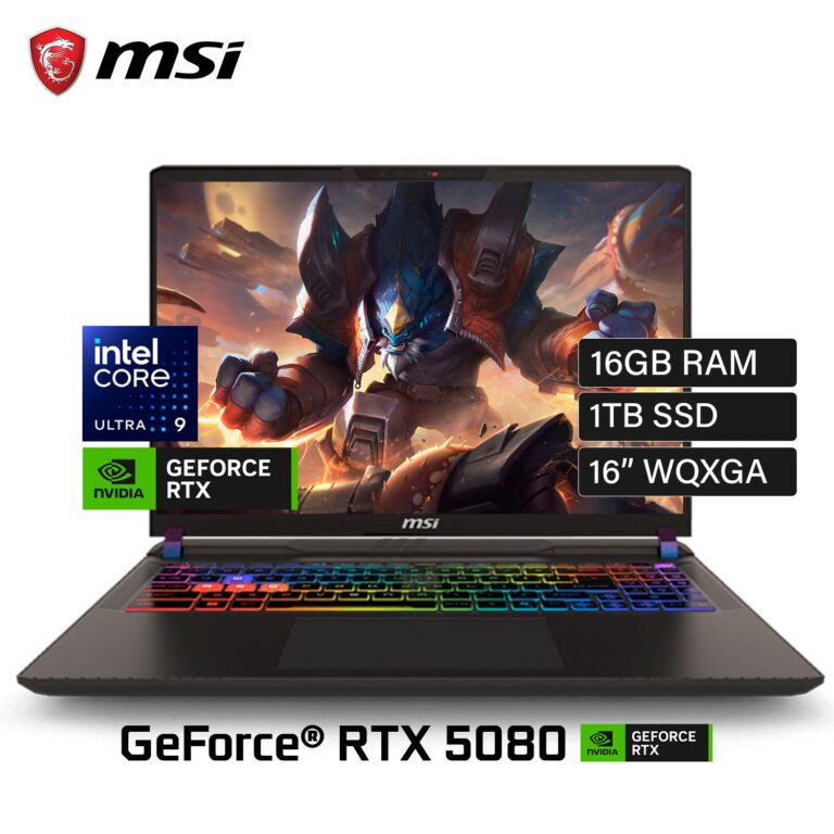 Laptop MSI Vector 16 HX AI A2XWIG-400US Intel Core Ultra 9 275HX Ram 16GB Disco 1TB SSD Video Nvdia RTX 5080 16GB 16″ WQXGA Windows 11