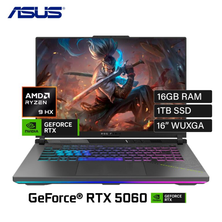 Laptop Asus Rog Strix G16 G614FM-WS94 Ryzen 9 9955HX Ram 16GB Disco 1TB SSD Video Nvidia RTX 5060 8GB 16″ WUXGA Windows 11 (90NR0L17-M00010)