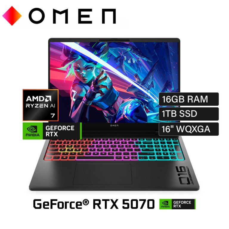 Laptop Hp Omen MAX 16-AK0047NR Ryzen IA 7 H350 Ram 16GB Disco 1TB SSD Video NVIDIA RTX 5070 8GB 16″ WQXGA Windows 11 (B96S7UA#ABA)