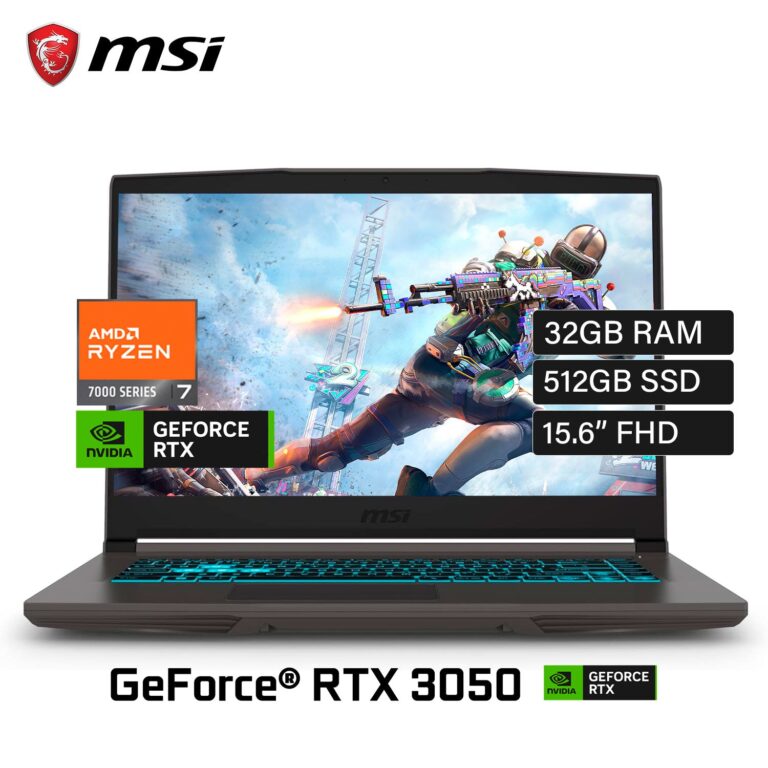 Laptop MSI Thin A15 B7UC-257US Ryzen 7 7735HS Ram 32GB Disco 512GB SSD Video Nvidia RTX 3050 4GB 15.6″ FHD Windows 11