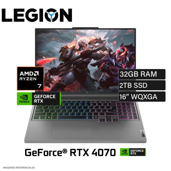 Laptop Lenovo Legion Slim 5 16AHP9 Ryzen 7 8845HS Ram 32GB Disco 2TB SSD Video Nvidia RTX 4070 8GB 16″ WQXGA FreeDos (83DH0087LMR2T32)