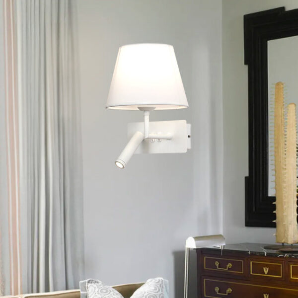 LÁMPARA DE PARED INTERIOR CATERINA E27 + LUZ CÁLIDA DE LECTURA LED 3W + CARGADOR USB – TIPO C PARA IPHONE Y ANDROID + FOCO LED 12W LUZ CÁLIDA