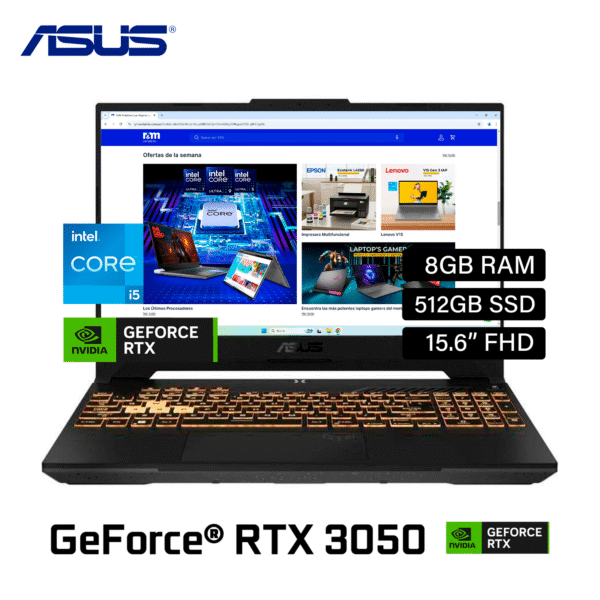 Laptop Asus TUF FX507ZC4-HN005 Intel Core i5 12500H Ram 8GB Disco 512GB SSD Video Nvidia RTX 3050 4GB 15.6″ FHD FreeDos