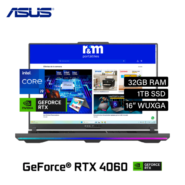 Laptop Asus ROG Strix G614JV-ES94 (2023) Intel Core i9 14900HX Ram 32GB Disco 1TB SSD Video Nvidia RTX 4060 8GB 16″ WUXGA Windows 11