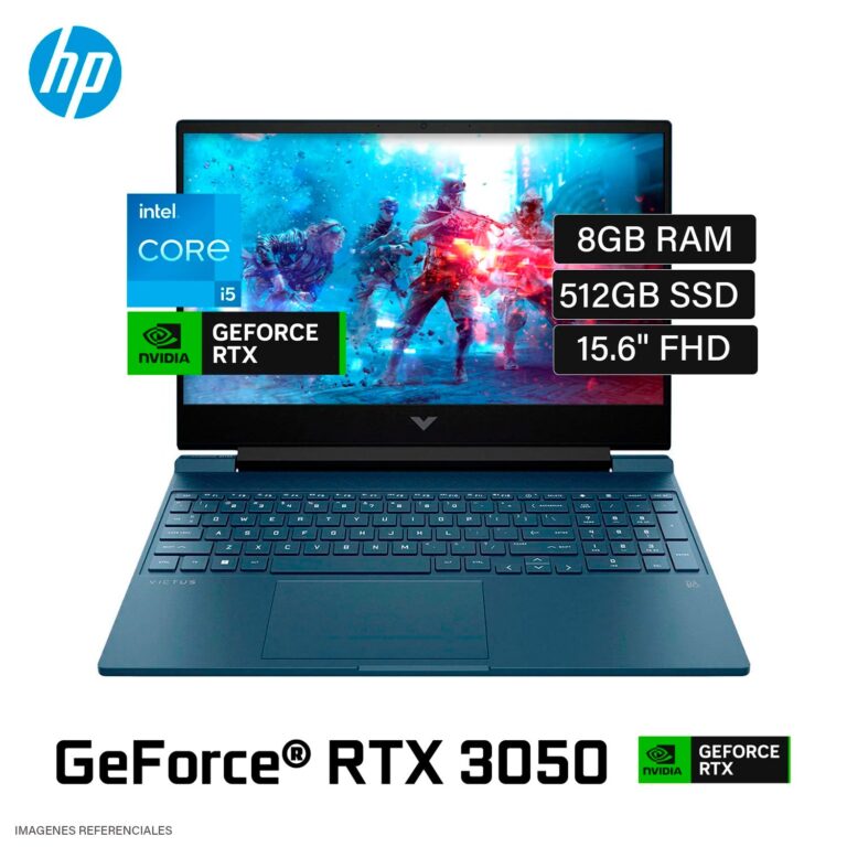 Laptop HP Victus 15-FA0021LA Intel core i5 12450H RAM 8GB Disco 512GB SSD Video Nvidia RTX 3050 4GB 15.6″ FHD Windows 11 (A14LCLA#ABM)