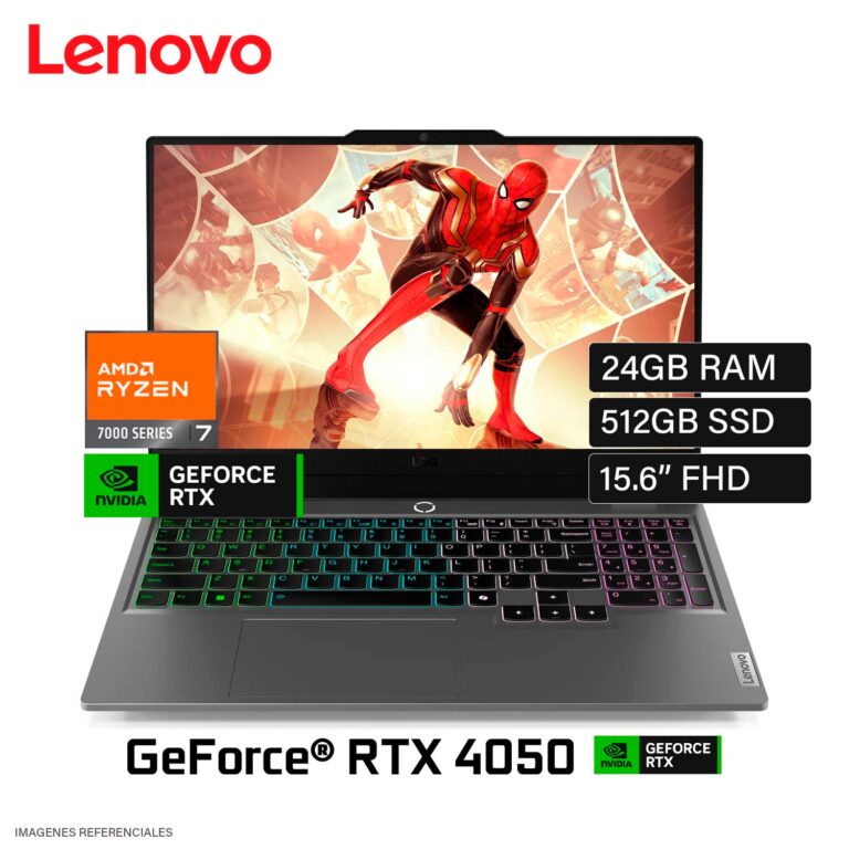 Laptop Lenovo LOQ 15ARP9 Ryzen 7 7435HS Ram 24GB Disco 512GB SSD Video Nvidia RTX 4050 6GB 15.6″ FHD Freedos (83JC008GLM)