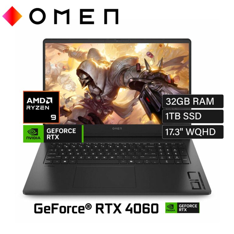 Laptop HP Omen 17-DB0009LA Ryzen 9 8945HS RAM 32GB Disco 1TB SSD Video RTX 4060 8GB 17.3″ WQHD Windows 11 (A14RDLA#ABM)