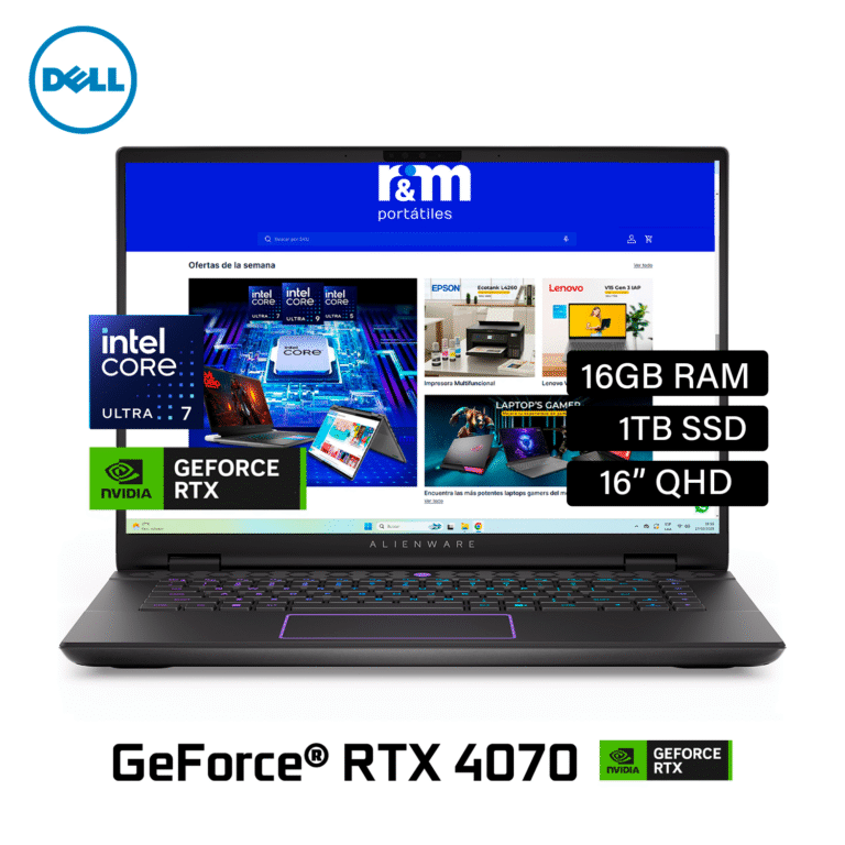 Laptop Dell Alienware M16 R2 Intel Core Ultra 7 155H RAM 16GB Disco 1TB SSD Video RTX 4070 8GB 16″ QHD OPEN BOX