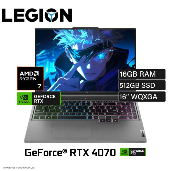 Laptop Lenovo Legion Slim 5 16AHP9 Ryzen 7 8845HS Ram 16GB Disco 512GB SSD Video Nvidia RTX 4070 8GB 16″ WQXGA FreeDos (83DH0087LM)