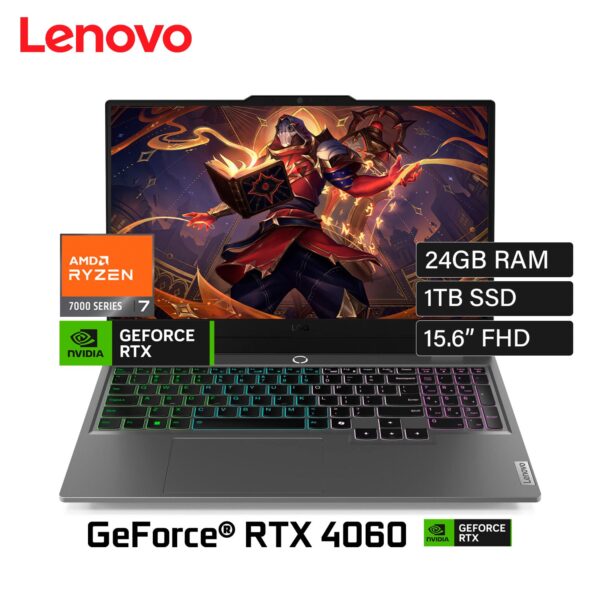 Laptop Lenovo LOQ 15ARP9 Ryzen 7 7435HS Ram 24GB Disco 1TB SSD Video Nvidia RTX 4060 8GB 15.6″ FHD FreeDOS (83JC008FLM)