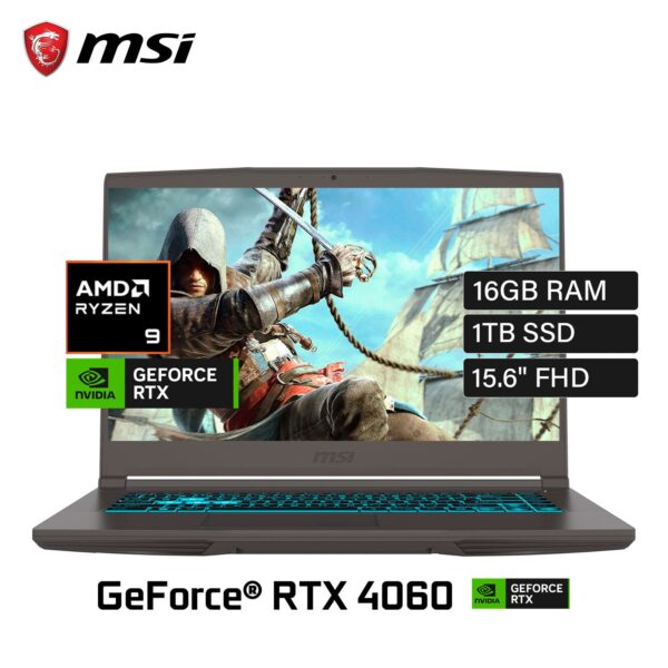 Laptop MSI THIN A15 AI B8VF-270US Ryzen 9 8945HS RAM 16GB Disco 1TB SSD Video Nvidia RTX 4060 8GB 15.6″ FHD Windows 11 (9S7-16RK11-270)