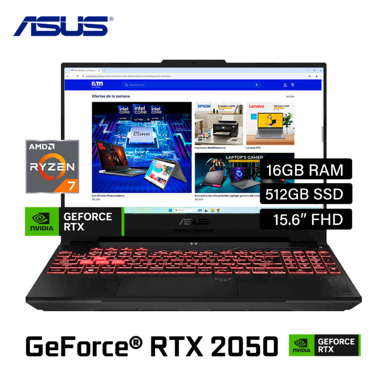 Laptop ASUS TUF Gaming FA506NFR-HN014 Ryzen 7 7435HS Ram 16GB Disco 512GB SSD Video Nvidia RTX 2050 4GB 15.6″ FHD FreeDos
