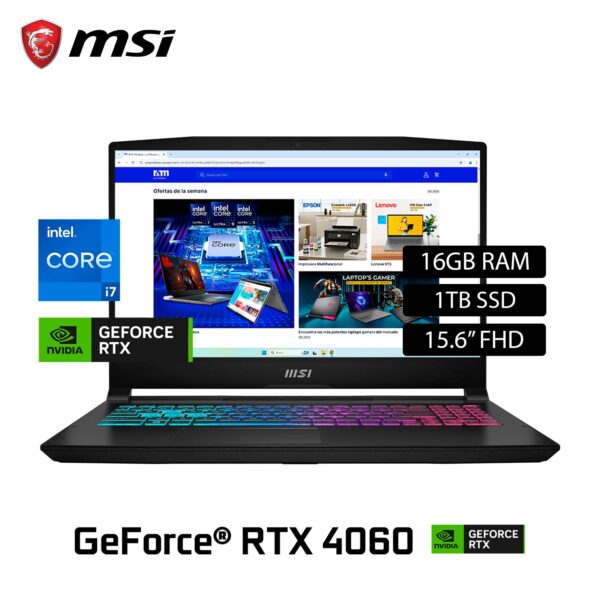 Laptop Msi Katana 15 B13VFK-2049US Intel Core i7 13620H Ram 16GB Disco 1TB SSD Nvidia RTX 4060 8GB 15.6″ FHD Windows 11