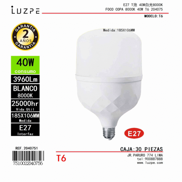 FOCO COPA 8000K 40W T6 204075