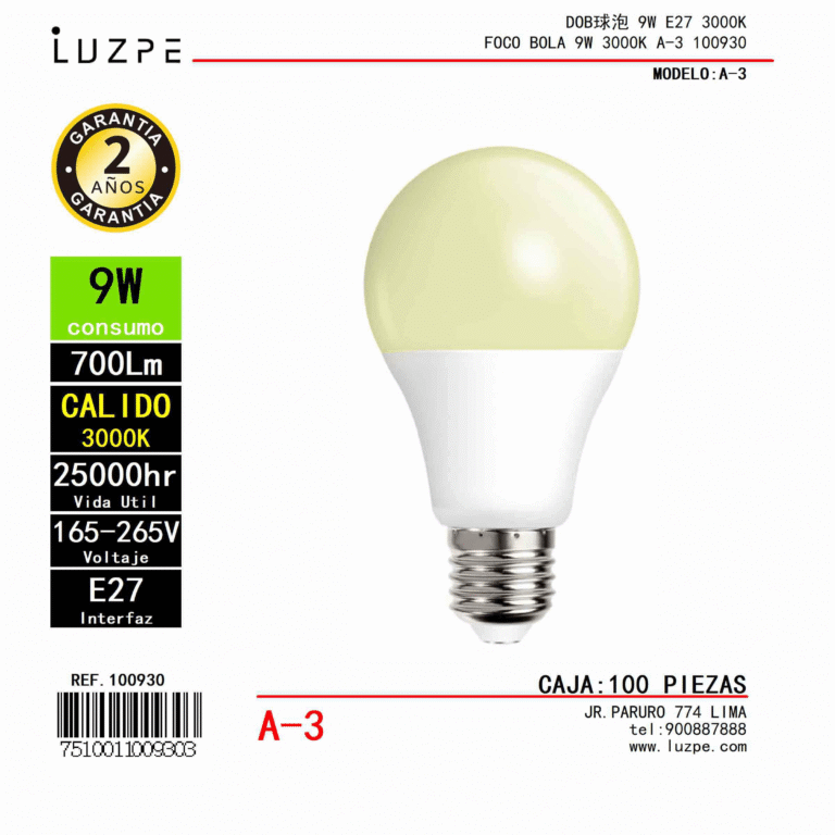 FOCO BOLA 9W 3000K A-3 100930