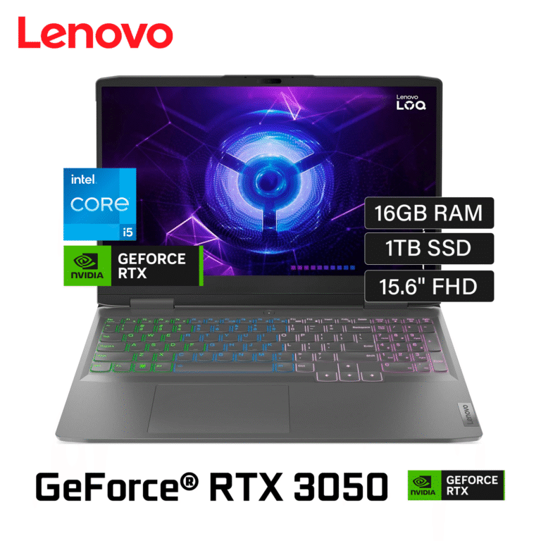 Laptop Lenovo LOQ 15IRH8 Intel Core i5 12450H RAM 16GB Disco 1TB SSD Video Nvidia RTX 3050 6GB 15.6″ FHD FreeDos (82XV00TELM)
