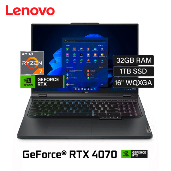 Laptop Lenovo Legion Pro 5 16ARX8 AMD Ryzen 7 7745HX Ram 32GB Disco 1TB SSD Video Nvidia RTX 4070 8GB 16″ WQXGA Windows 11 (82WM009LLM)