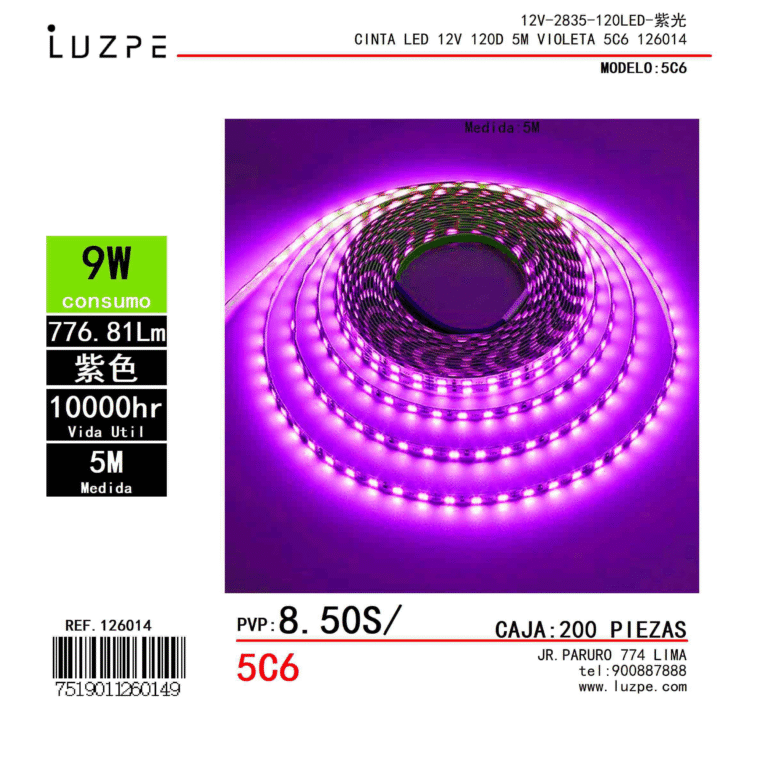 CINTA LED 12V 120D 5M VIOLETA 5C6