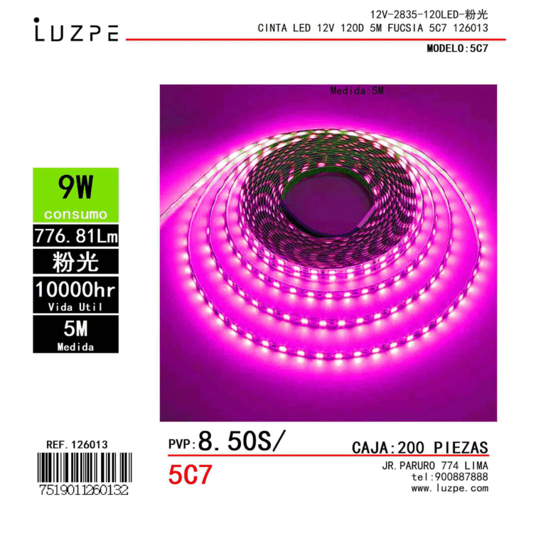 CINTA LED 12V 120D 5M FUCSIA 5C7