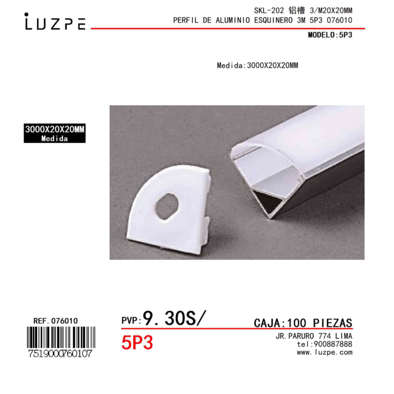 PERFIL DE ALUMINIO ESQUINERO 3M