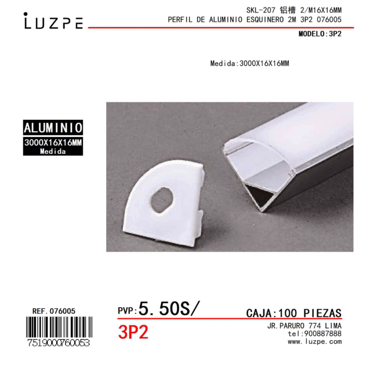 PERFIL DE ALUMINIO ESQUINERO 2M