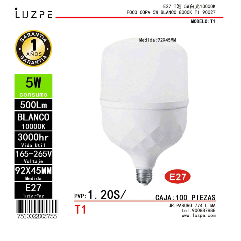 FOCO COPA 5W BLANCO 8000K T1