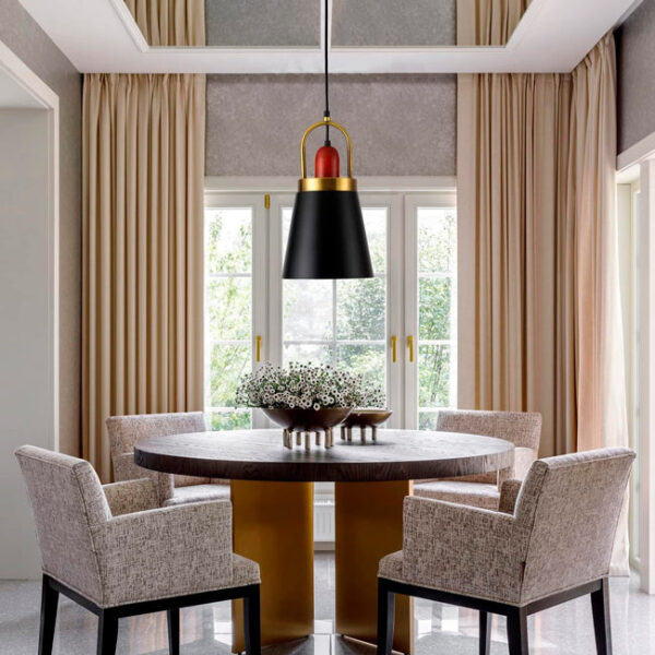 LÁMPARA COLGANTE CAMPANA DE ALUMINIO MARGARITA BLACK AND GOLD / SIN FOCO