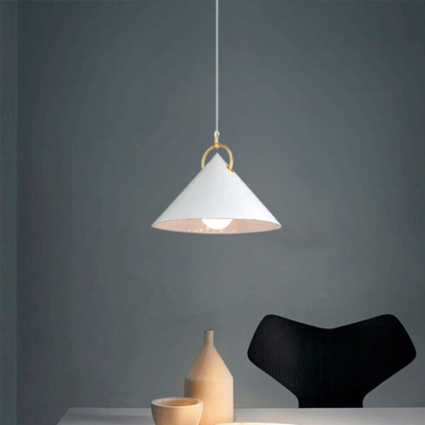 LÁMPARA COLGANTE CAMPANA DE ALUMINIO DELHI WHITE AND GOLD / SIN FOCO