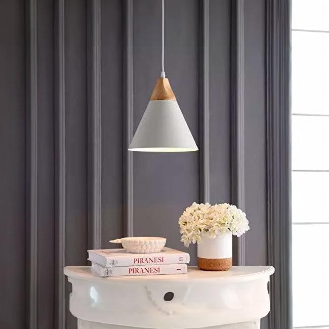 LÁMPARA COLGANTE CAMPANA DE ALUMINIO ALBERTA WHITE AND WOOD / SIN FOCO