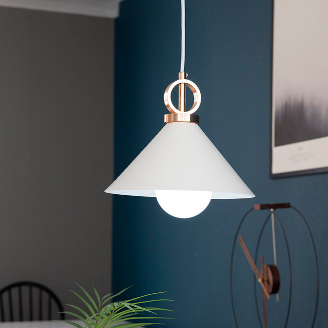 LÁMPARA COLGANTE CAMPANA DE ALUMINIO LUZ WHITE AND GOLD / SIN FOCO