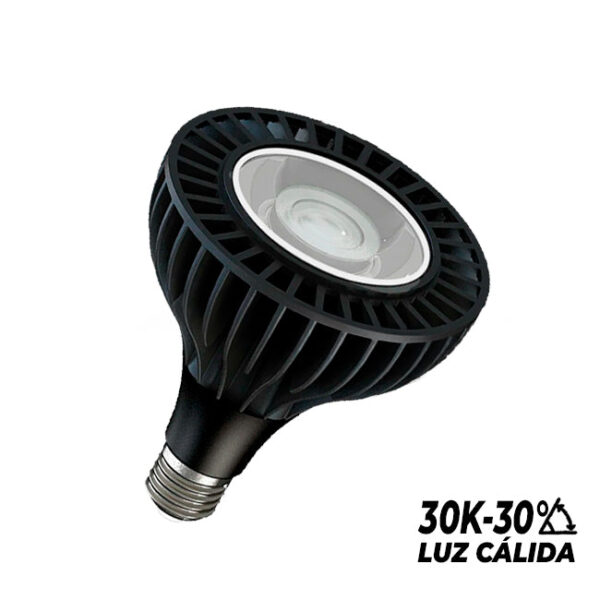 FOCO LED PAR30 20W 30° 3000K LUZ CÁLIDA E27 BASE COLOR NEGRO ILUMINA