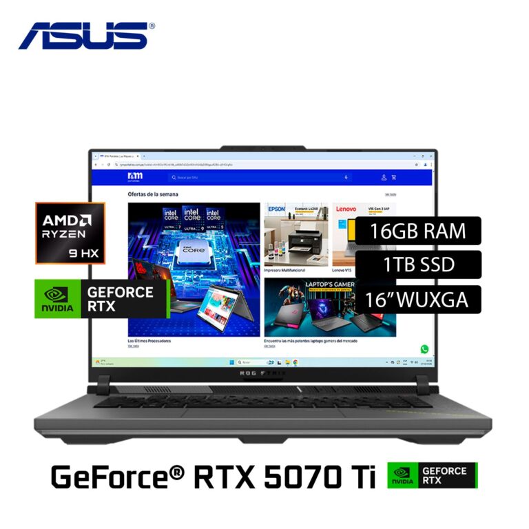 Laptop Asus Rog Strix G614PR-G16.R95070TI Ryzen 9 8940HX Ram 16GB Disco 1TB SSD Video RTX 5070 TI 12GB 16″ WUXGA Windows 11