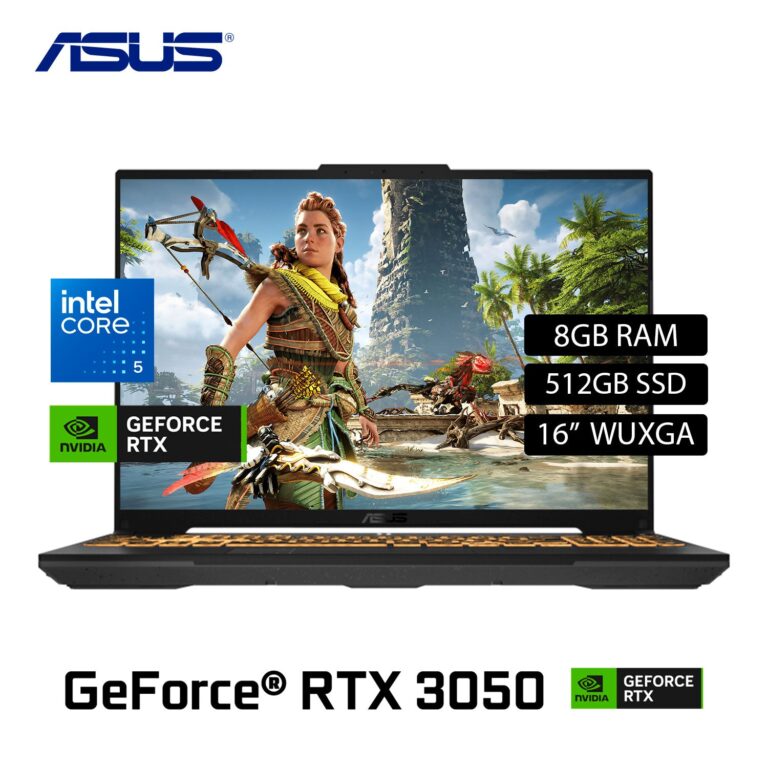 Laptop Asus Tuf FX607VJ-RL016 Intel Core 5 210H Ram 8GB Disco 512GB SSD Video Nvidia RTX 3050 6GB 16″ WUXGA FreeDos (90NR0MZ6-M000P0)