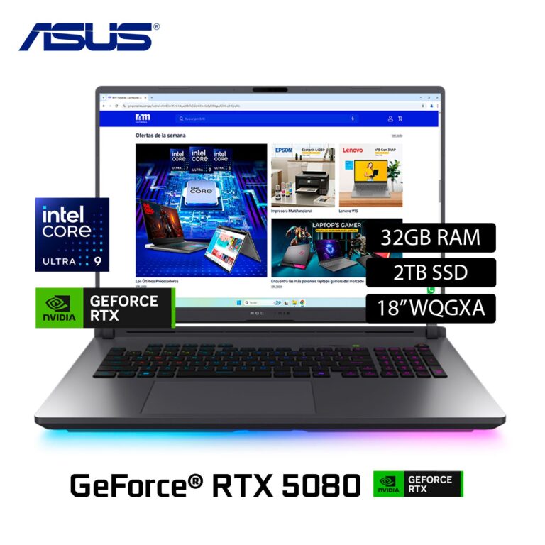 Laptop Asus Rog Strix G815LW-G18.U95080 Intel Core Ultra 9 275HX Ram 32GB Disco 2TB SSD Nvidia RTX 5080 16GB 18″ WQGXA Windows 11 (90NR0LC1-M00460)