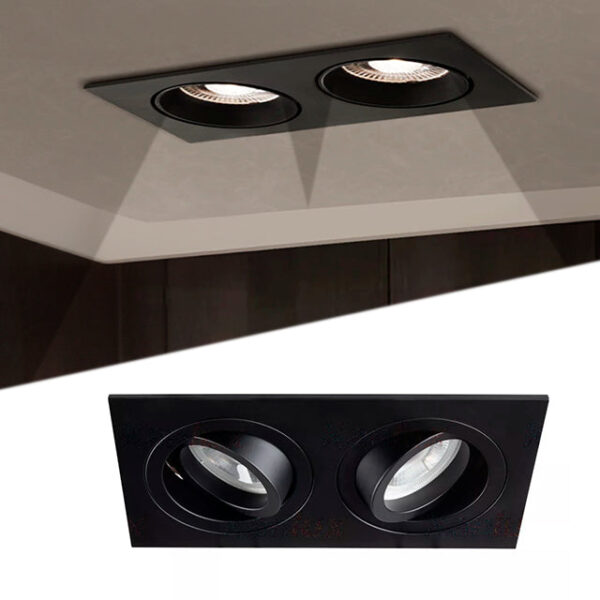 SPOT LED EMPOTRABLE CARDANE CARDÁNICA NEGRO ORIENTABLE + 02 DICROICOS LED LUZ CÁLIDA 6W