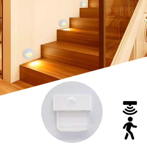 SPOT LUZ GUÍA DE PASO FLAVIA LED ASIMÉTRICO 3W CIRCULAR BLANCO CON SENSOR DE MOVIMIENTO LUZ CÁLIDA