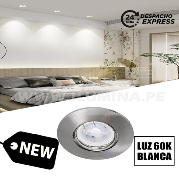SET COMPLETO – SPOT EMPOTRABLE MODERNO CON DICROICO LED 6W LUZ BLANCA 6000K + SOCKET GU5.3