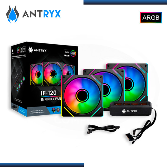 ANTRYX INFINITY FAN IF-120 ARGB BLACK 3 EN 1 COOLER PARA CASE 120MM + CONTROLADOR (PN:AAK-IF120KX3C)