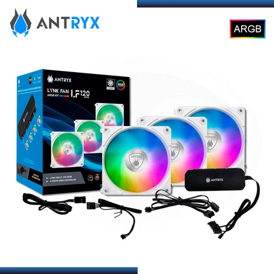 ANTRYX LYNK FAN LF120 ARGB WHITE MODULAR 3 EN 1 COOLER PARA CASE 120MM + CONTROLADOR (PN:AAK-LF120WX3C)