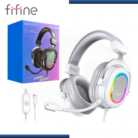 AUDIFONO FIFINE H6 RGB WHITE CON MICROFONO 7.1 VIRTUAL COMPATIBLE MULTIPLATAFORMA
